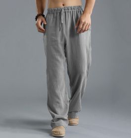 Men's Loose Casual Pants Linen Breathable Sports Trousers (Option: Gray-S)