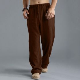 Men's Loose Casual Pants Linen Breathable Sports Trousers (Option: Coffee-S)