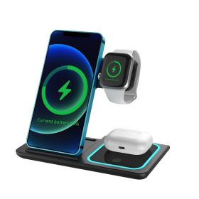 3 In 1 Fast Charging Station; Folding Wireless Charger Stand For IPhone 14; 13; 12; 11/Pro/Max/Mini/Plus; X; XR; XS/Max; SE; 8/Plus; Apple Watch 1-8; (Color: Black)