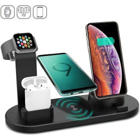 5-In-1 Wireless Charger Station Type-C Fast Charging Stand For IPhone 14 13 12 11 Pro Max; Desk Chargers For Watch Airpods (Color: Black)