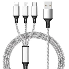 3 In 1 Cables ; Phone Charger Cord A/C To Phone +Type C+Micro Nylon Braided Sync Adapter For Android/Phone/Tablets 120cm/ 3.94ft (Color: GOLDEN)