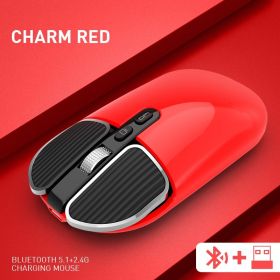 Bluetooth 5.1+2.4G Wireless Dual Mode Rechargeable Mouse Optical USB mice for PC/Mac/Laptop/IPad/Phone /Notebook/Android Tablet (Color: Red)