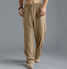 Men's Loose Casual Pants Linen Breathable Sports Trousers (Option: Deep Khaki-M)