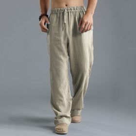 Men's Loose Casual Pants Linen Breathable Sports Trousers (Option: Khaki-5XL)