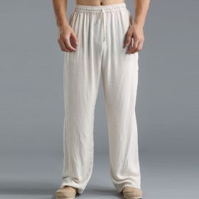 Men's Loose Casual Pants Linen Breathable Sports Trousers (Option: Beige-4XL)