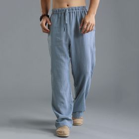 Men's Loose Casual Pants Linen Breathable Sports Trousers (Option: Light Blue-5XL)